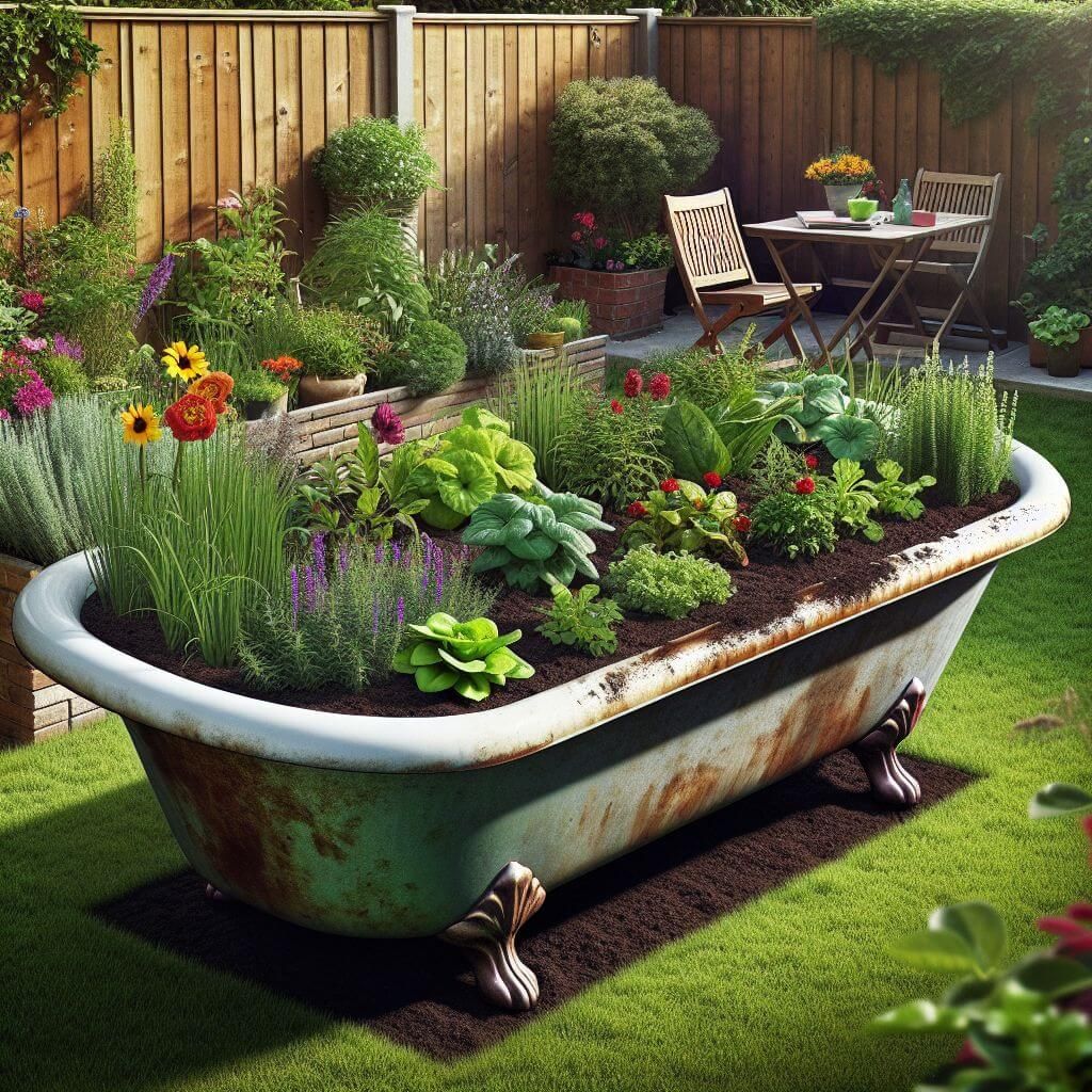 used bathtub transformed into bed raised garden
