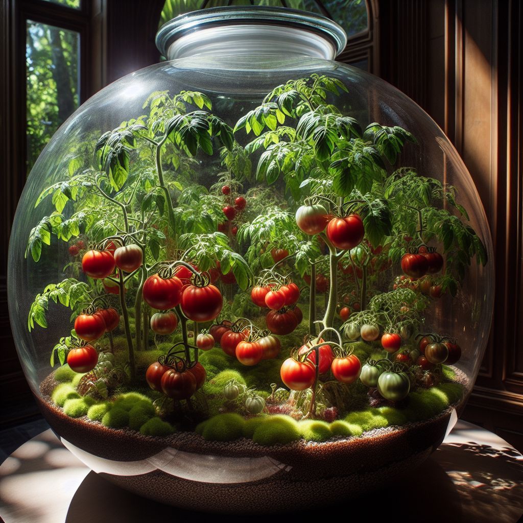 Terrarium Garden with tomatoes